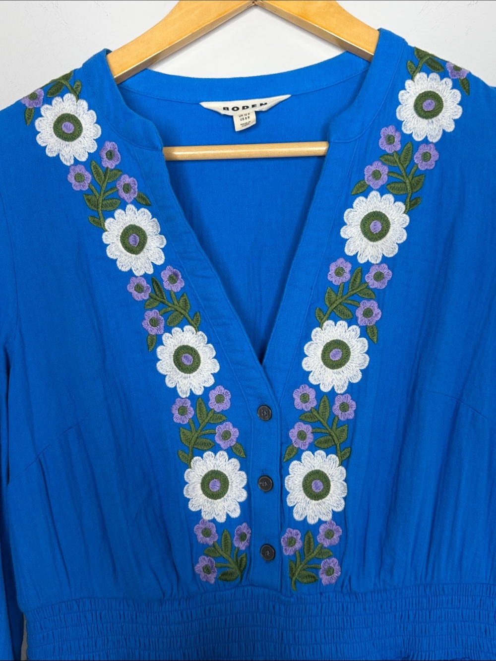 Boden Blue Elena Double Cloth Embroidered Midi Dress Size 12 - Picture 7 of 9